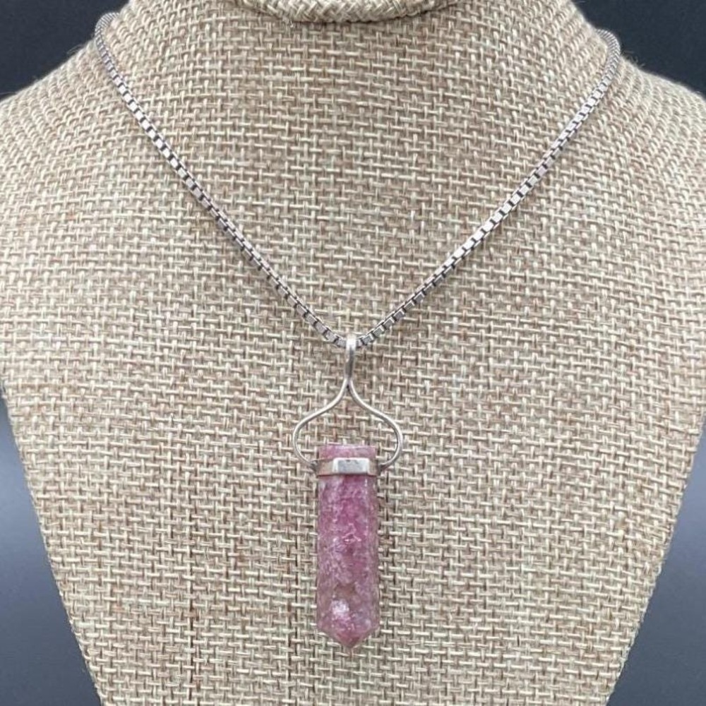 Amethyst Crystal Point Pendant Sterling Silver 925 Italy Box Chain Necklace
